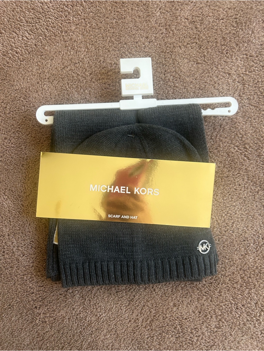Michael Kors Charcoal Gray Scarf and Beanie Set
